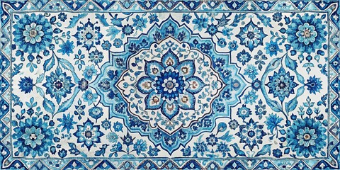 Blue Tangier Rug Watercolor Pattern - High Dynamic Range Design for Riverside and Airy Aesthetics