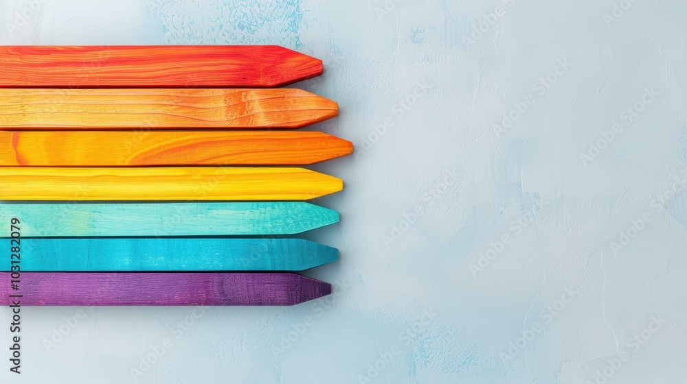 Poster brightly arranged wooden blocks create a vibrant spectrum, showcasing an array of color and creativi