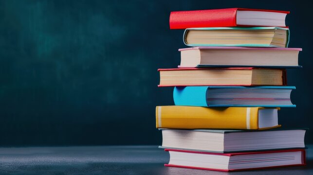 A stunning banner showcasing a stacked collection of books against a sleek black background, perfect for education themes.