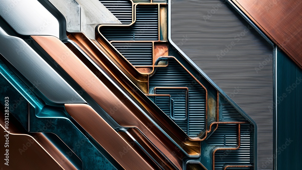 Wall mural Abstract metallic background with copper, silver and teal colors.