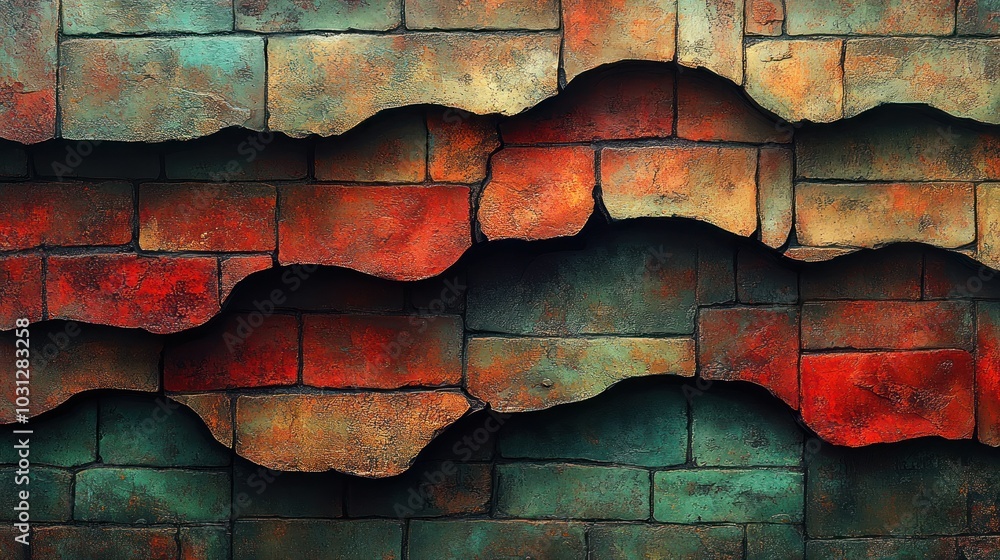Aufkleber abstract textured wall with vibrant colors and irregular patterns.
