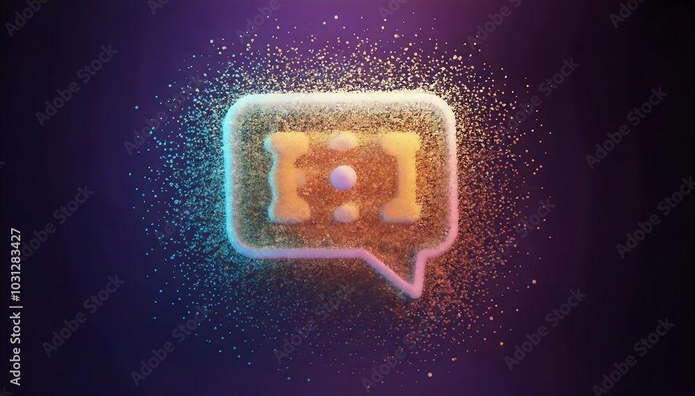Poster a colorful depiction of a chat bubble filled with vibrant particles, symbolizing conversation and co