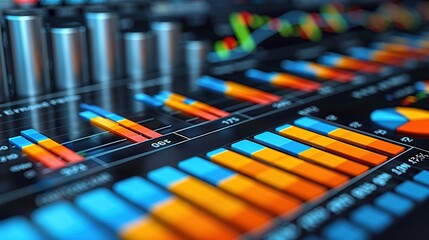 A close-up of a data visualization dashboard with colorful charts and graphs.