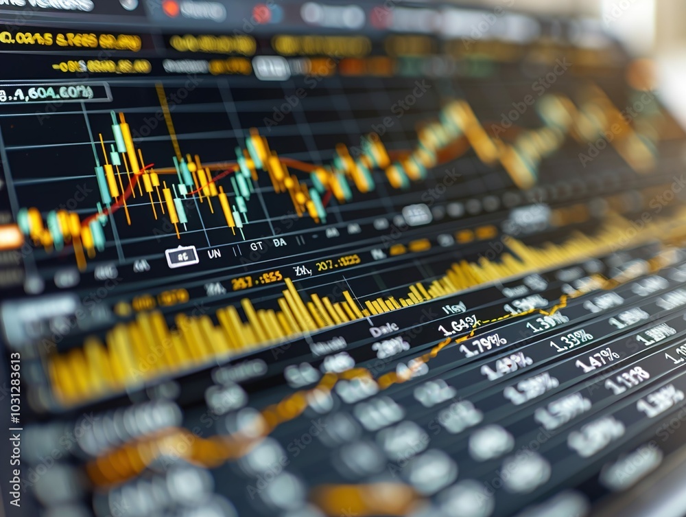 Poster a close-up of a stock market chart displaying financial data and trends.