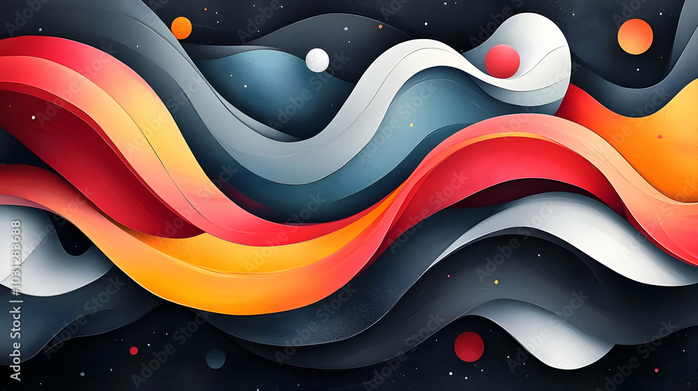 Poster abstract waves in vibrant colors creating a dynamic visual flow.