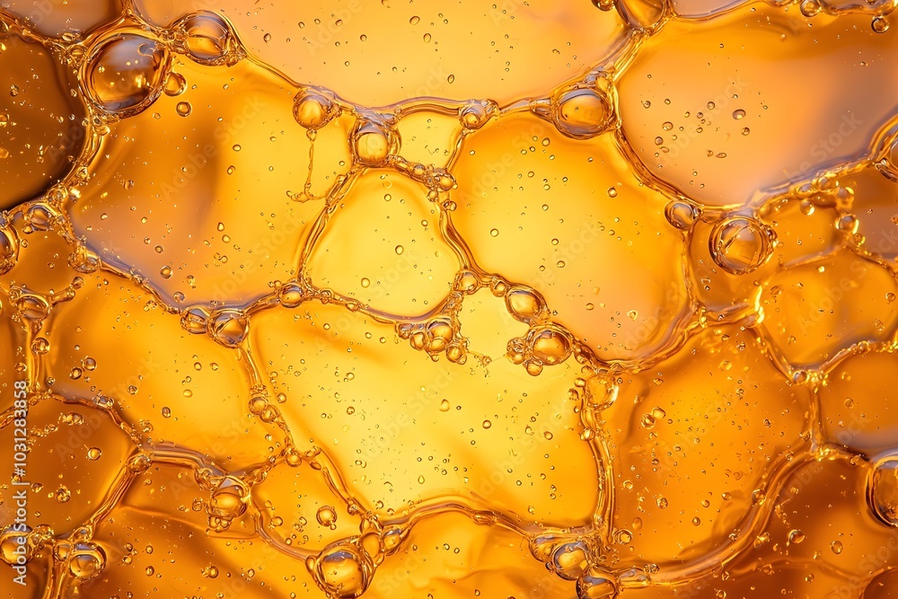 Poster mesmerizing abstract liquid texture with vibrant orange bubble effect