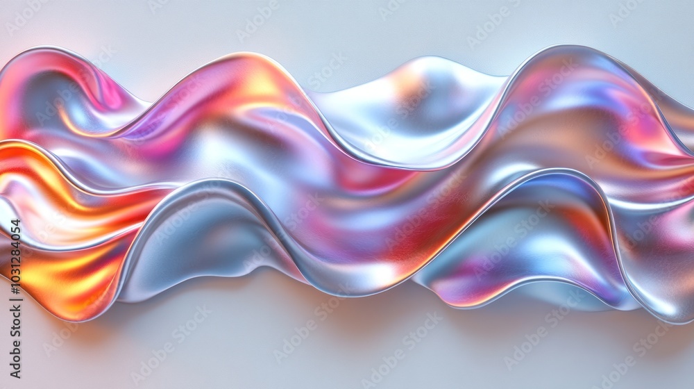 Poster abstract flowing fabric with iridescent colors and smooth curves.
