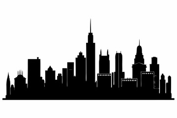 Obraz premium Chicago City Skyline Silhouette, City buildings black Silhouette vector 