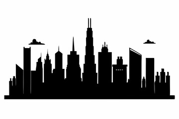 Obraz premium Chicago City Skyline Silhouette, City buildings black Silhouette vector 