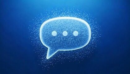 A glowing chat bubble with three dots, symbolizing messaging or communication, set against a blue background.