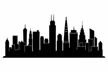 Naklejka premium Chicago City Skyline Silhouette, City buildings black Silhouette vector 