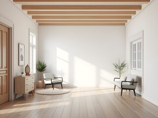 Scandinavian Style Entryway with Empty Wall for Art Mockup