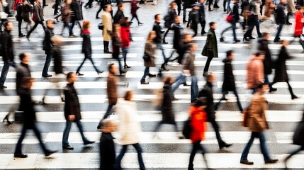 Busy urban crosswalk filled with pedestrians.