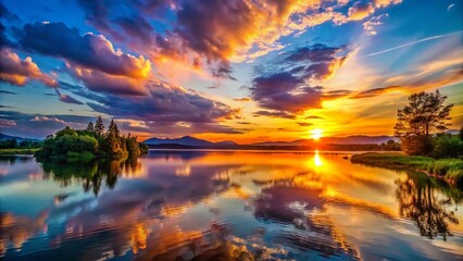 Obraz premium Breathtaking Sunset Landscape Photography - Vibrant Evening Sky Time Lapse