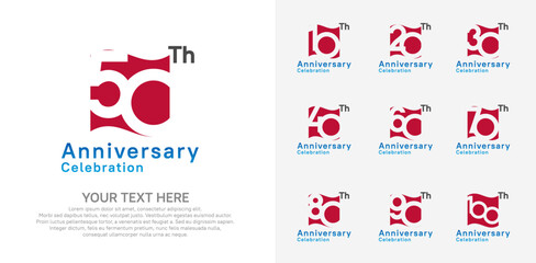 Anniversary logo set vector design, red color for celebration event