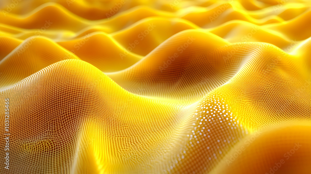 Sticker Abstract representation of flowing golden waves in a digital landscape.