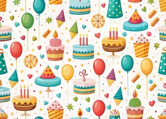 Bright and Cheerful Birthday Party Seamless Pattern for Invitations and Web Stories