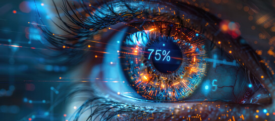 An eye with digital elements. integration of advanced technology in vision health management systems.