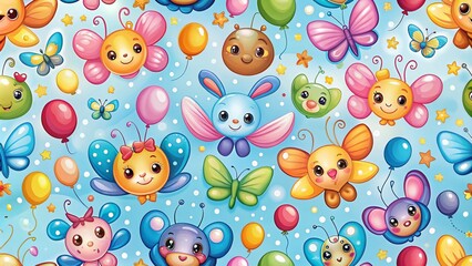 Fototapeta premium Bright Colorful Butterfly Balloons Seamless Pattern for Kids' Decor and Fabrics
