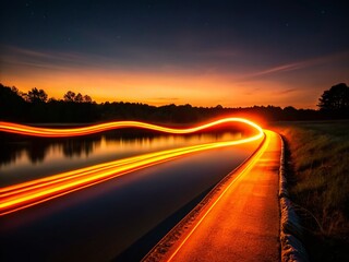 Fototapeta premium Bright Orange Line Animation on Black Background - Night Photography Visuals for Dynamic Video Content