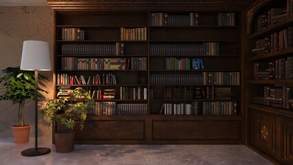 テレビ会議背景用 ZOOM会議背景用 CG 部屋 本棚 書棚 書斎 ランプ video conferencing 3D CG Rendering Images