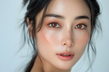 A close up of a woman with brown eyes