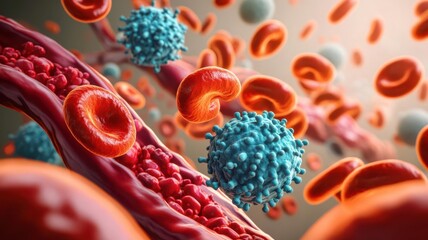 Fototapeta premium Illustration of hormones flowing through the bloodstream, highlighting imbalance and bodily effects