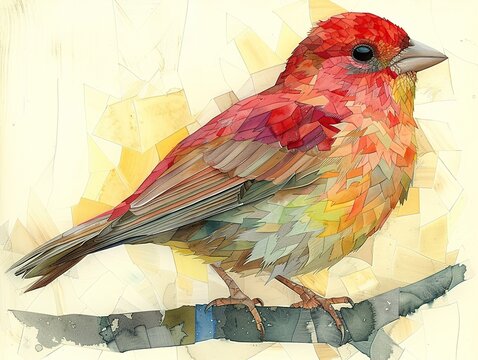 Red Finch Watercolor Painting - Detailed Bird Artwork