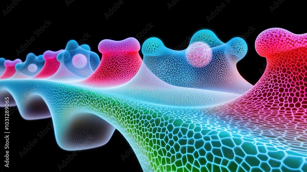 Poster abstract representation of interconnected nodes and surfaces.