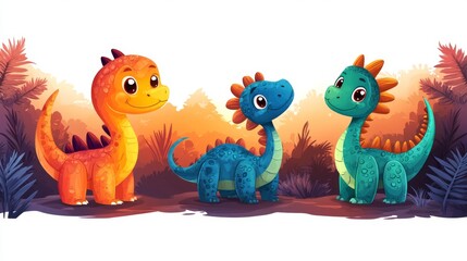 Fototapeta premium set of funny cute dinosaurs