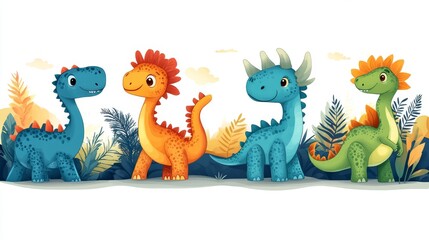 Obraz premium set of funny cute dinosaurs