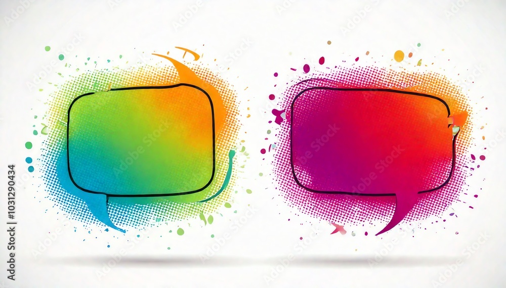 Poster colorful speech bubbles with vibrant splashes, symbolizing conversation and expression in a lively d