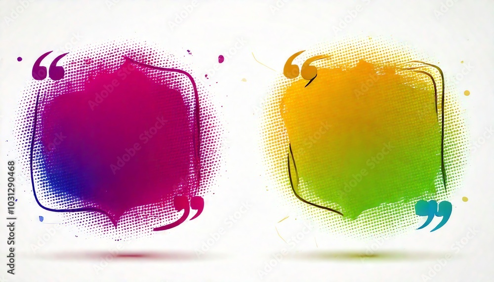 Poster colorful quote bubbles in vibrant pink and orange hues, designed with dotted patterns and quotation 