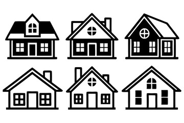 House Outline Vector Set, Home icon vector bundle, House symbol. Vector illustration	
