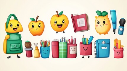 School elements characters vector set design