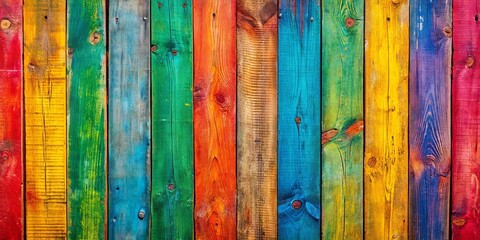 A vibrant array of wood planks, each painted in a bold hue, creates a visual feast of color and texture, showcasing the artistic potential of simple materials.