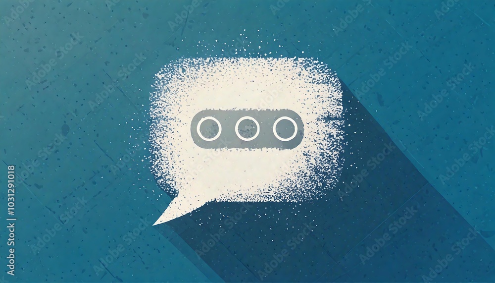 Poster a stylized speech bubble with three dots, symbolizing conversation or message loading, set against a