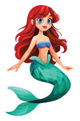 Beautiful mermaid character with friendly pose. Vector cartoon illustration