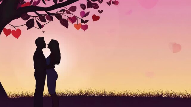 Silhouette couple kissing under a heart tree
