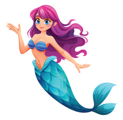 Cute mermaid character waving her hand in a friendly gesture. Vector cartoon illustration