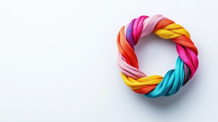 Colorful Twisted Fabric Rope on White Background