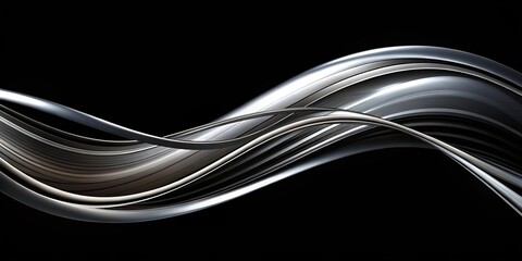 Abstract silver and black flowing lines, forming a contemporary, undulating design with a minimalist aesthetic
