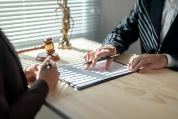 Lawyer explaining contract details to client in office