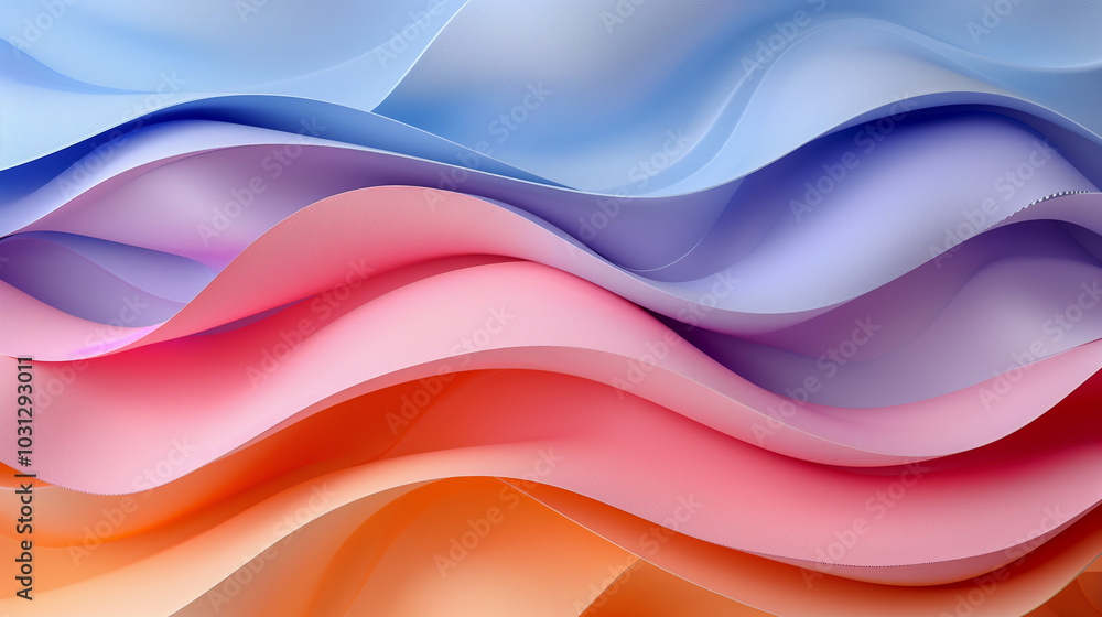 Poster colorful flowing layers of soft pastel waves in gradient..