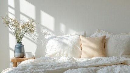 Soft bedding with sunlight pouring in, symbolizing a restful, rejuvenating retreat at home