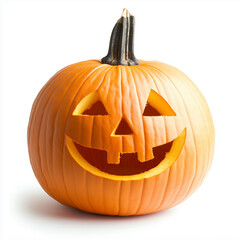smiling and orange pumpkin isolated on white background