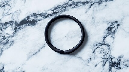 Simple Black Hair Tie on Marble Surface