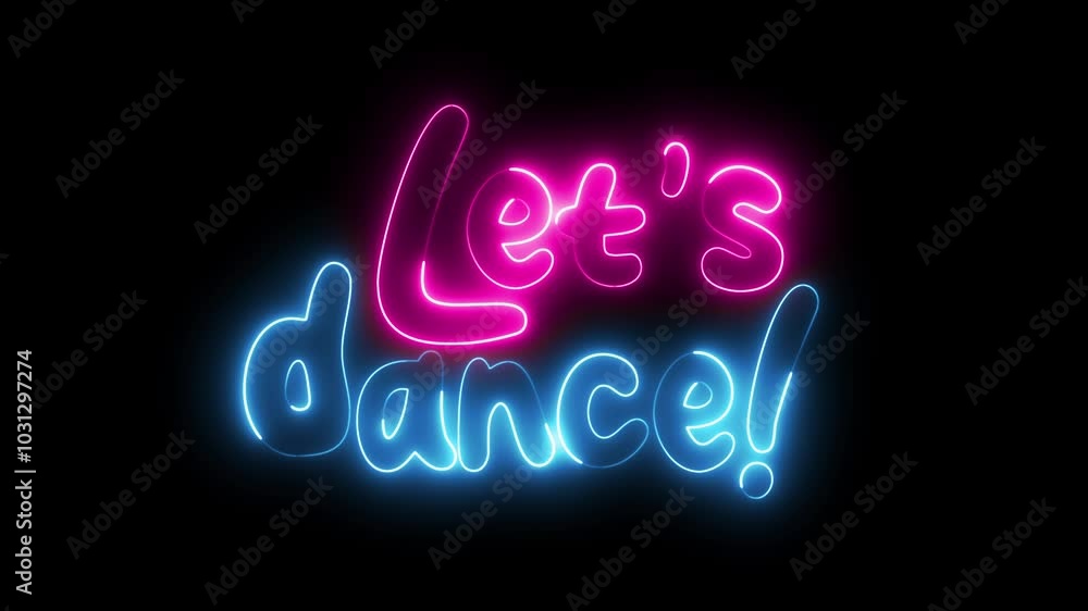 Poster let's dance text font with neon light. luminous and shimmering haze inside the letters of the text l