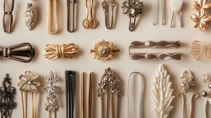 Elegant Hair Accessories on Cream Background