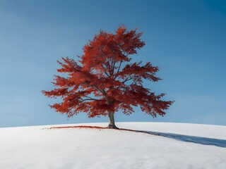 Red Tree in a Snowy Landscape